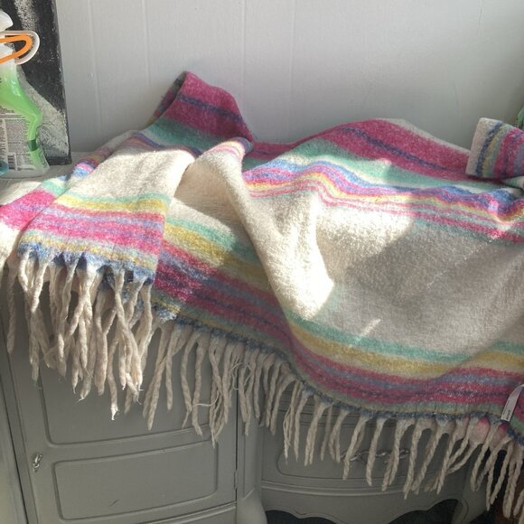 Free People Skye Stripe Throw Blanket 60” x 51” Fringed Boho Striped Fuzzy Cozy - Picture 3 of 14